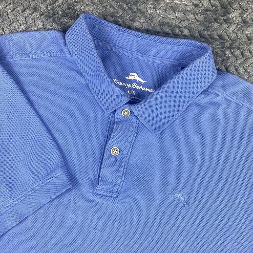 Tommy Bahama Emfielder Polo Shirt Men's L Blue 100% Cotton Blue Marlin Logo